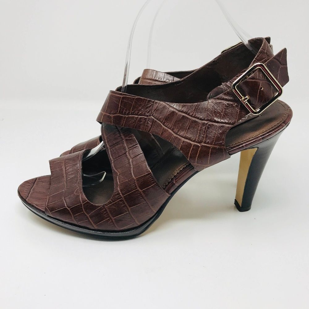 Bandolino Crocodile Print Leather Peep Toe Heels